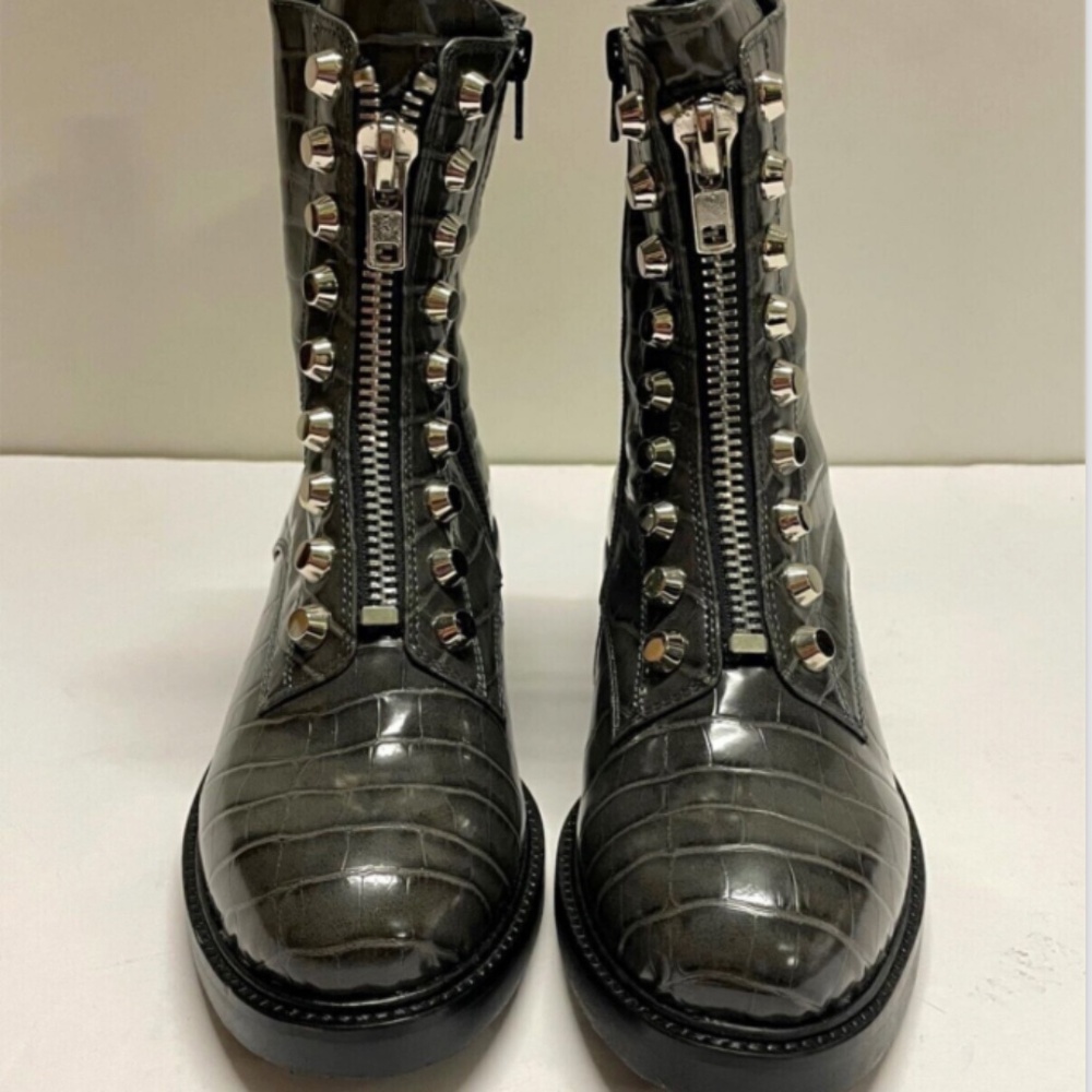 Jeffrey Campbell Boots Zip-front bootie Dark Grey Croc Studs Sz 6 NEW